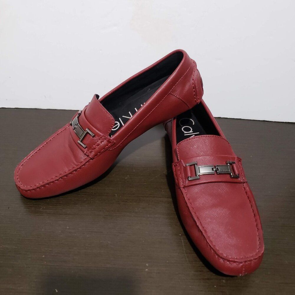 Calvin Klein Magnus Dark Red Leather Men's Loafer Driving Style Shoes 11,5 EU 45